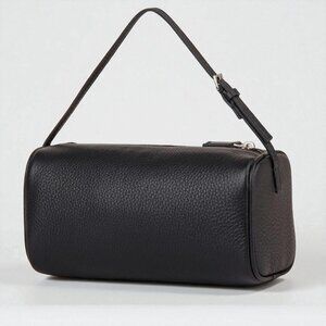 1990s Style Black Full-Grain Leather Barrel Bag / Brand New black